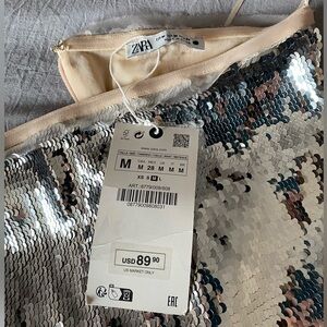Zara Silver and Cream Sequin Dress